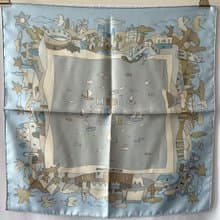 Hermes scarf粉藍色絲巾方巾 日本中古vintage