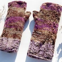 手織純羊毛針織手套/露趾手套/內刷毛手套/保暖手套-北歐漸層水彩