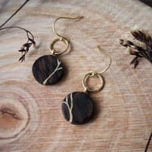 手工胡桃木耳環-圓月系列4