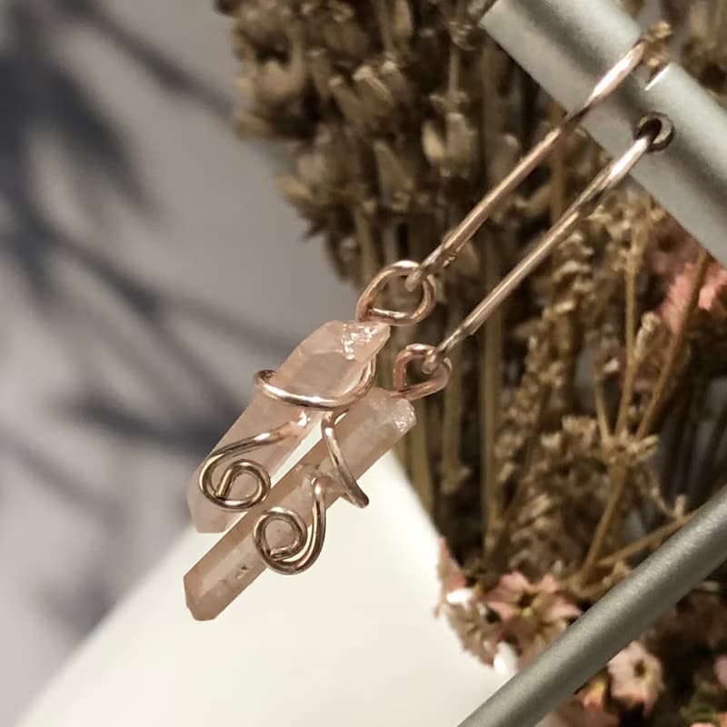 水晶柱耳環 美國藝術銅線 隨身守護水晶 台灣手作