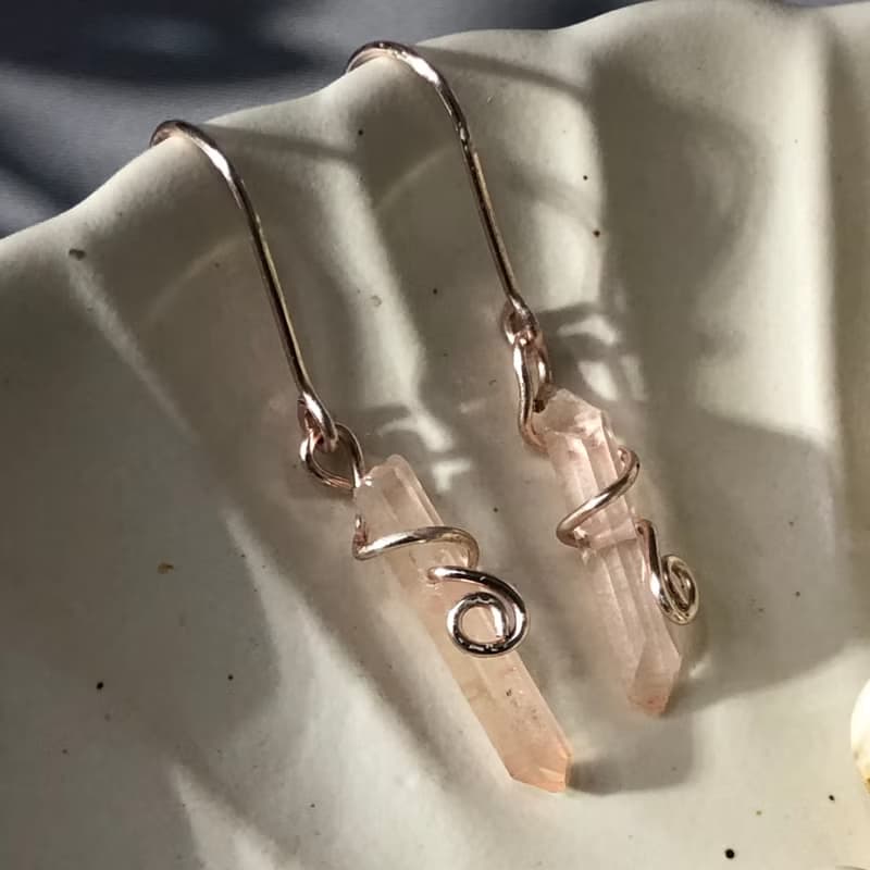 水晶柱耳環 美國藝術銅線 隨身守護水晶 台灣手作