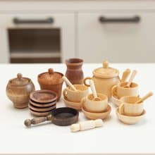 Set of dishes, Toy tea set, Wooden play kitchen, Play food, Toy tableware