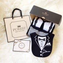 PUREST 小紳士全副武裝 白領帶 寶寶彌月 嬰兒 新生兒 豪華禮盒組