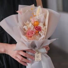 浪漫粉橘 永生花束 不凋花束 情人節花束 花束