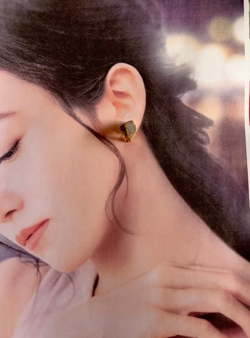 有田焼 金継ぎ 蝶バネ クリップ イヤリング　シリコンカバー付き  伝統工芸　レトロ a24