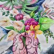 Watercolor bouquet of tropical flowers 1