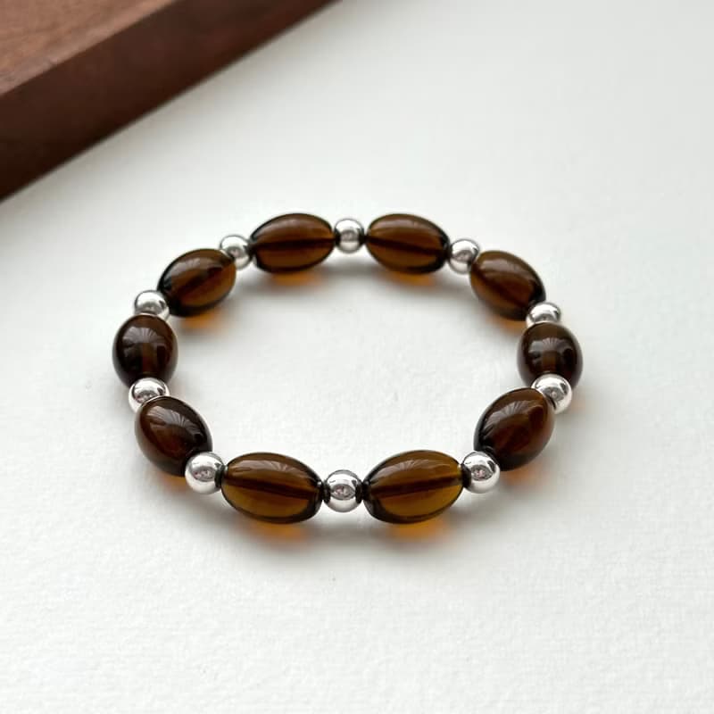 【強大心靈保護石】茶晶橢圓簡約鍍銀手鏈 安定思緒 消除壓力護身