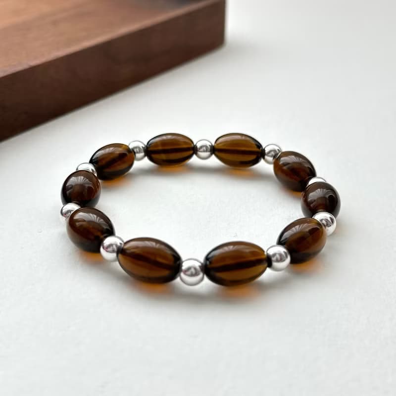 【強大心靈保護石】茶晶橢圓簡約鍍銀手鏈 安定思緒 消除壓力護身