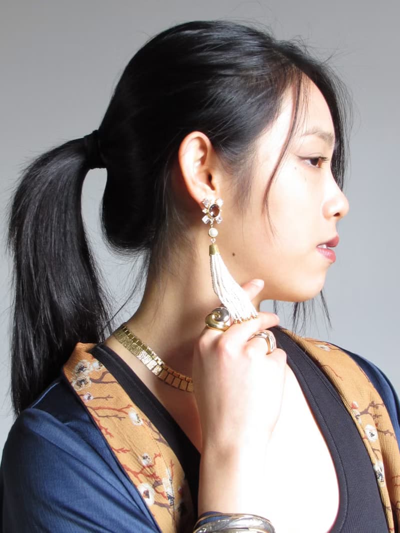 Vintage Gold Vermeil  Smoky Gem with White Bead Tassel Earrings
