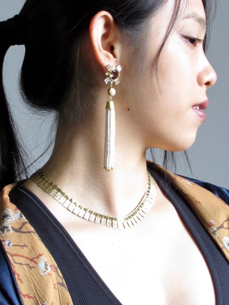 Vintage Gold Vermeil  Smoky Gem with White Bead Tassel Earrings
