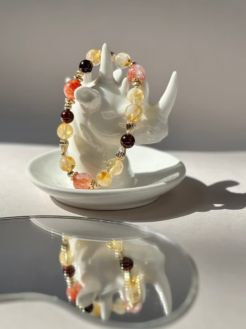 紅膠花 奶蓋黃水晶 石榴石 水晶手鍊/開運 招財 好人緣 保平安