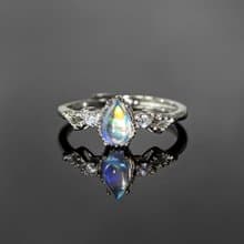 2件85折 | 印度月亮石純銀戒指 (強藍光 彩光 全淨玻璃體)