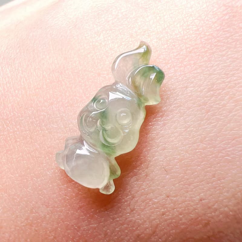 冰飄綠花翡翠小兔子 | 天然緬甸A貨翡翠 | 送禮