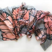 Hand painted silk scarf- Coral Butterfly/ Butterfly Wings scarf