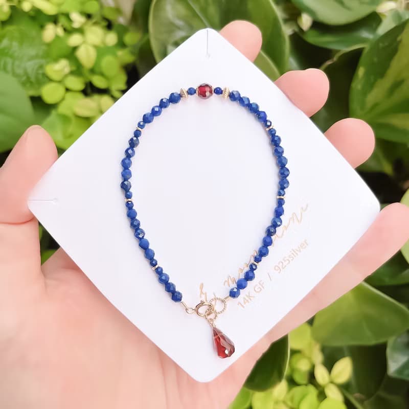 濃郁靛藍 頂級青金石手鍊 14K