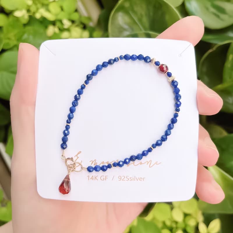 濃郁靛藍 頂級青金石手鍊 14K