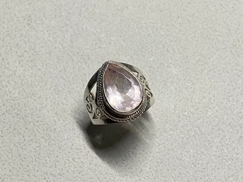 天然 粉水晶 戒指 尼泊爾 手工製 925純銀