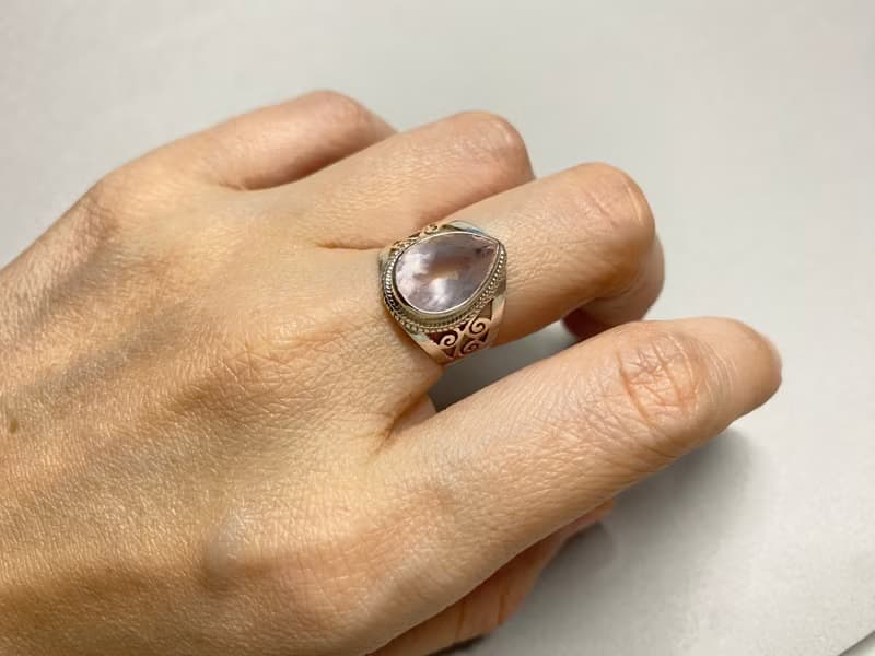 天然 粉水晶 戒指 尼泊爾 手工製 925純銀