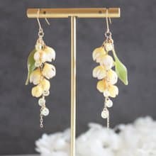【露濃】藤花垂墜耳環 黃色漸層 手工銅線樹脂  耳環/耳夾