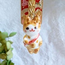生日禮物【手作吊飾】橘貓背包包 綴御守配件 陶藝  生日禮物