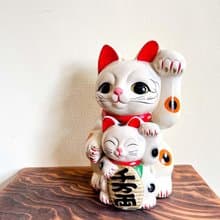 早期母子連心招財貓陶瓷擺件