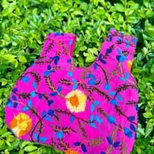 手工刺繡 桃紅色 花卉 手提包 小包 包包 手袋 手提袋