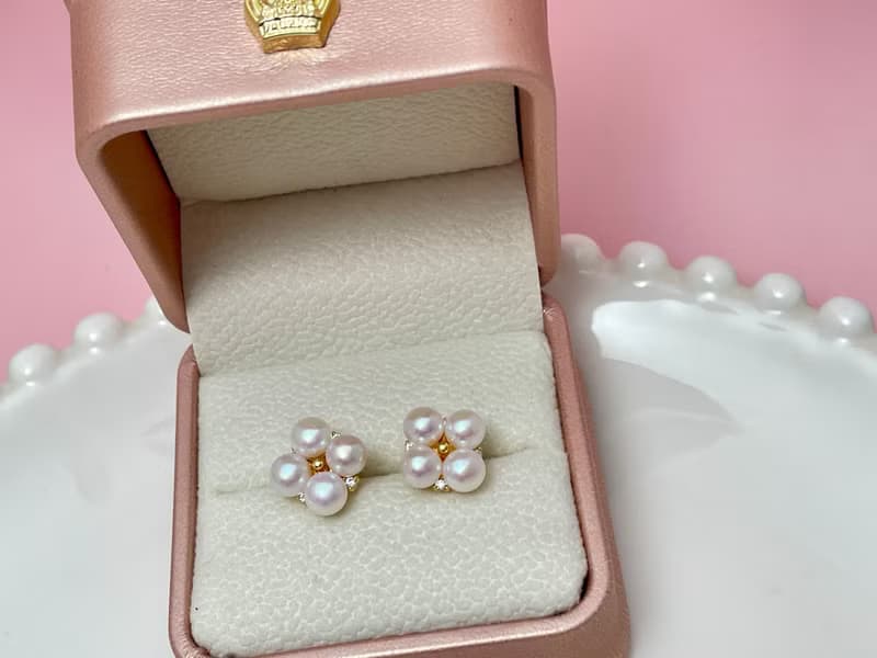 花朵 天然淡水珍珠 極光炫彩 四珠耳環