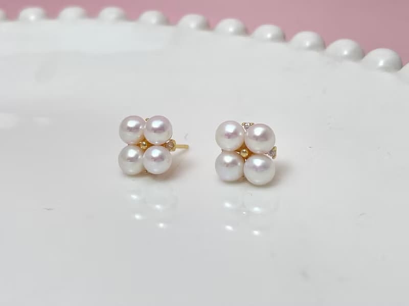 花朵 天然淡水珍珠 極光炫彩 四珠耳環