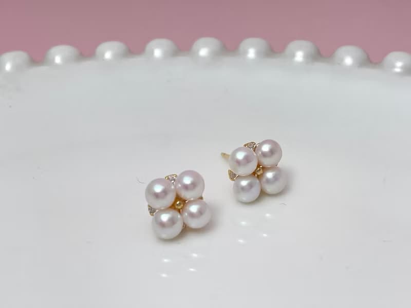 花朵 天然淡水珍珠 極光炫彩 四珠耳環