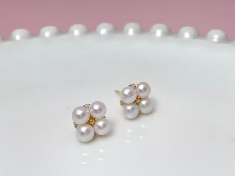 花朵 天然淡水珍珠 極光炫彩 四珠耳環