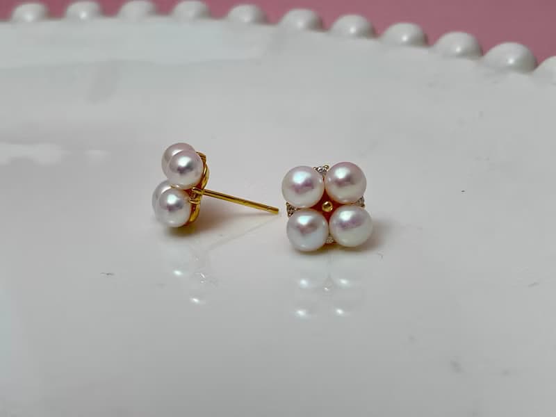 花朵 天然淡水珍珠 極光炫彩 四珠耳環