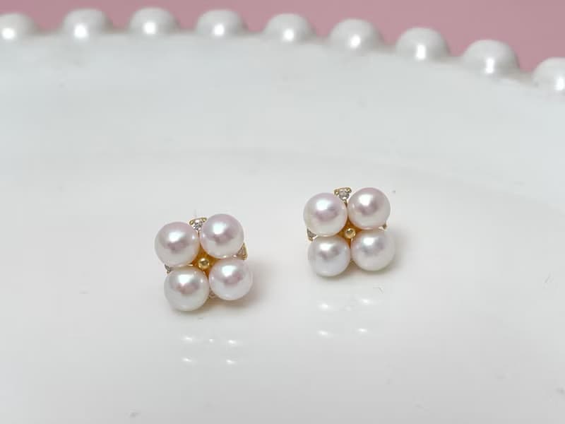 花朵 天然淡水珍珠 極光炫彩 四珠耳環