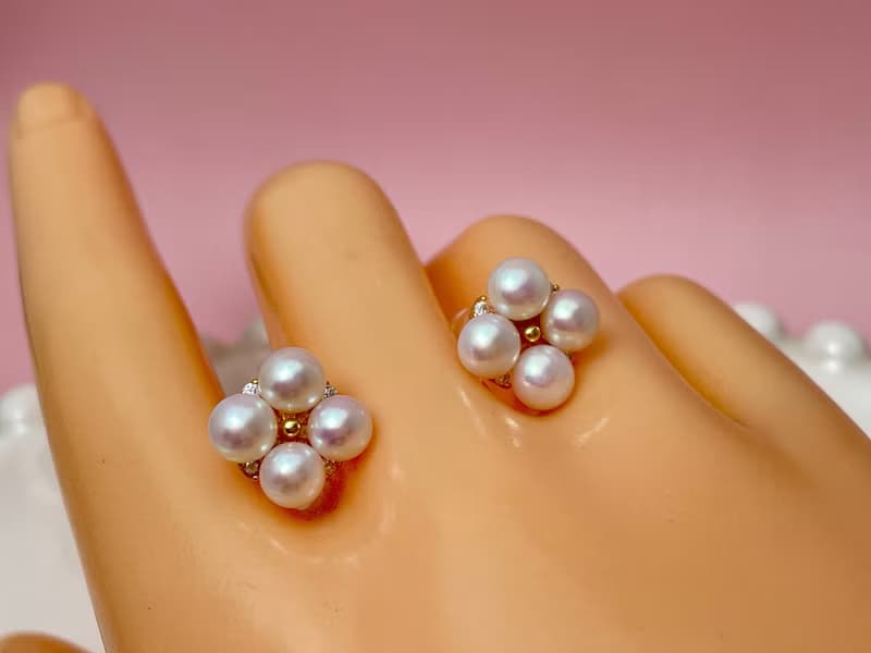 花朵 天然淡水珍珠 極光炫彩 四珠耳環