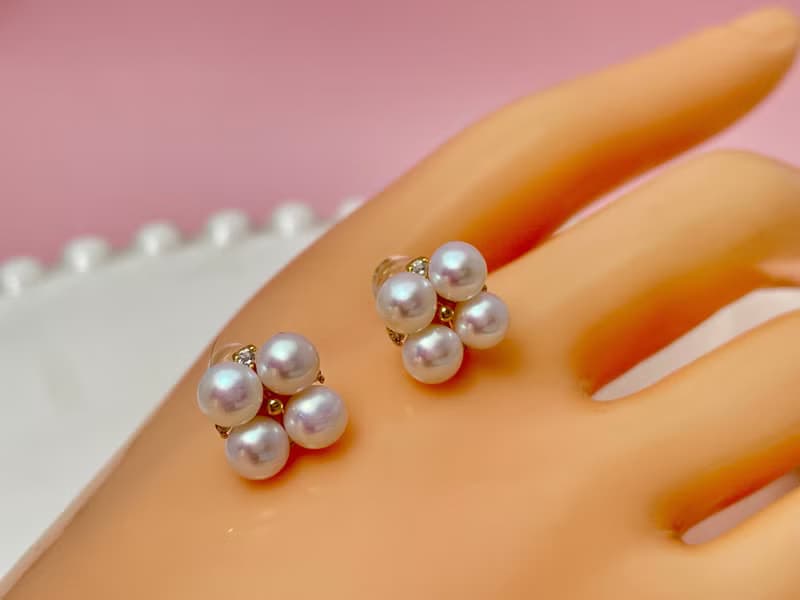 花朵 天然淡水珍珠 極光炫彩 四珠耳環