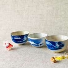 日本 富士山青花瓷杯 │昭和時期 冰裂紋 開片 瓷器 收藏  老件