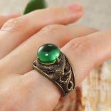 Emerald Green Glass Bronze Snake Unisex Adjustable Free Size Ring Jewelry Gift
