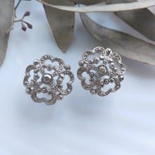 Vintage Jewelry 西洋古董飾品 銀色調 旋花 針式耳環