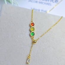 |幸運彩虹仙子|A貨翡翠冰玻多寶彩虹蛋3mm純銀鍍18k黃伸縮項鏈