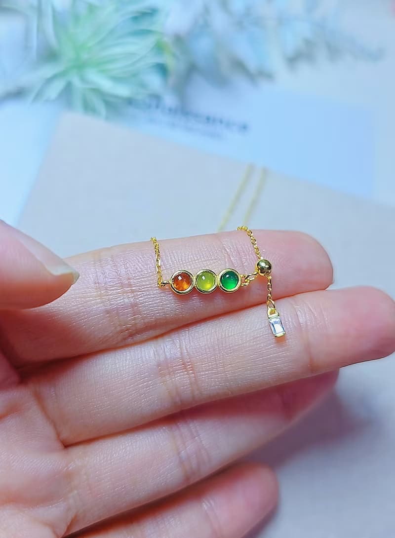 |幸運彩虹仙子|A貨翡翠冰玻多寶彩虹蛋3mm純銀鍍18k黃伸縮項鏈