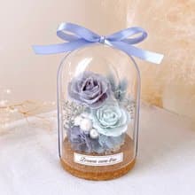永生花玻璃盅-柔霧藍 l 不凋花玻璃盅 日本玫瑰 乾燥花盅
