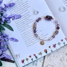 水晶手鍊設計款 貔貅紫幽靈白水晶14K包金  開運水晶手鍊 禮物