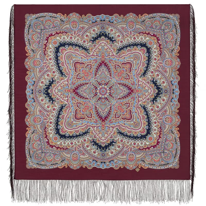 Authentic Pavlovo Posad Russian Shawl Scarf Soft 100% Wool 89x89 cm 1926-7