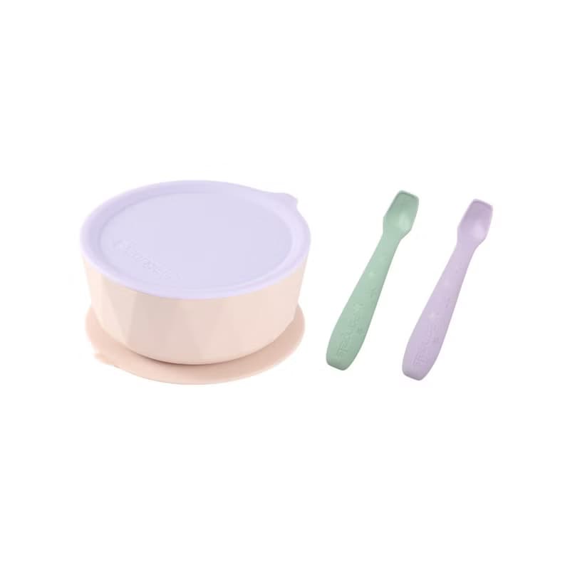 2angels 矽膠鑽石吸盤學習餐碗湯匙組 餐碗+湯匙兩入