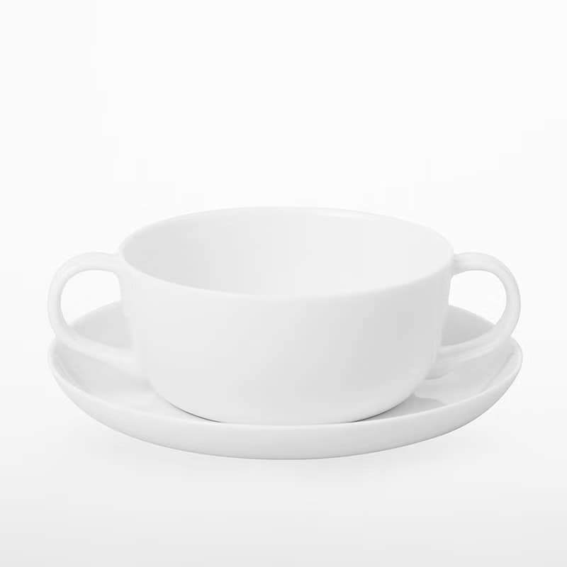 TG 白瓷雙耳湯碗盤組 350ml