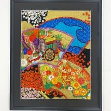 きものアート14　vintage fabric　色鮮やかな扇の縁起が良い贈物　壁掛け　和モダンインテリア　引越新築祝い