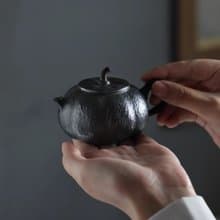 手工純銀岩肌紋柿子壺  一張口打出