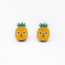 Cute Pineapple 可愛鳳梨木製耳環 原創插畫耳環 耳針無耳洞耳夾