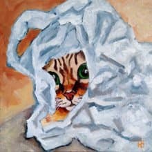 Kitten Original Oil Painting, Funny Cat Portrait, Pet Wall Art, Small Picture