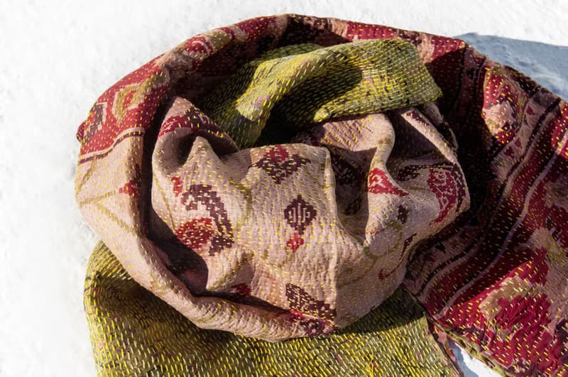 手工縫紗麗布絲巾/絲綢刺繡圍巾/印度絲綢刺繡絲巾-英國風花朵