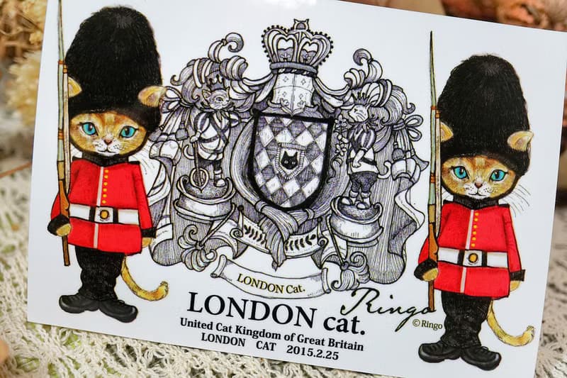 衛兵貓(橫向)─手繪日製動物療癒防水貼紙/小卡片/行李箱/筆電